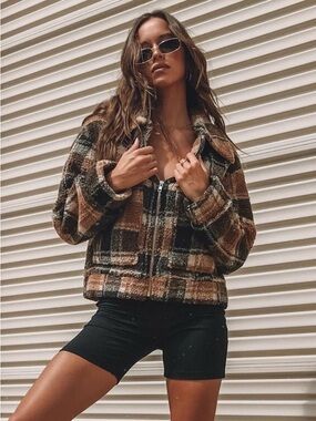 Plaid Teddy Princess Polly Zip Jacket | size 8